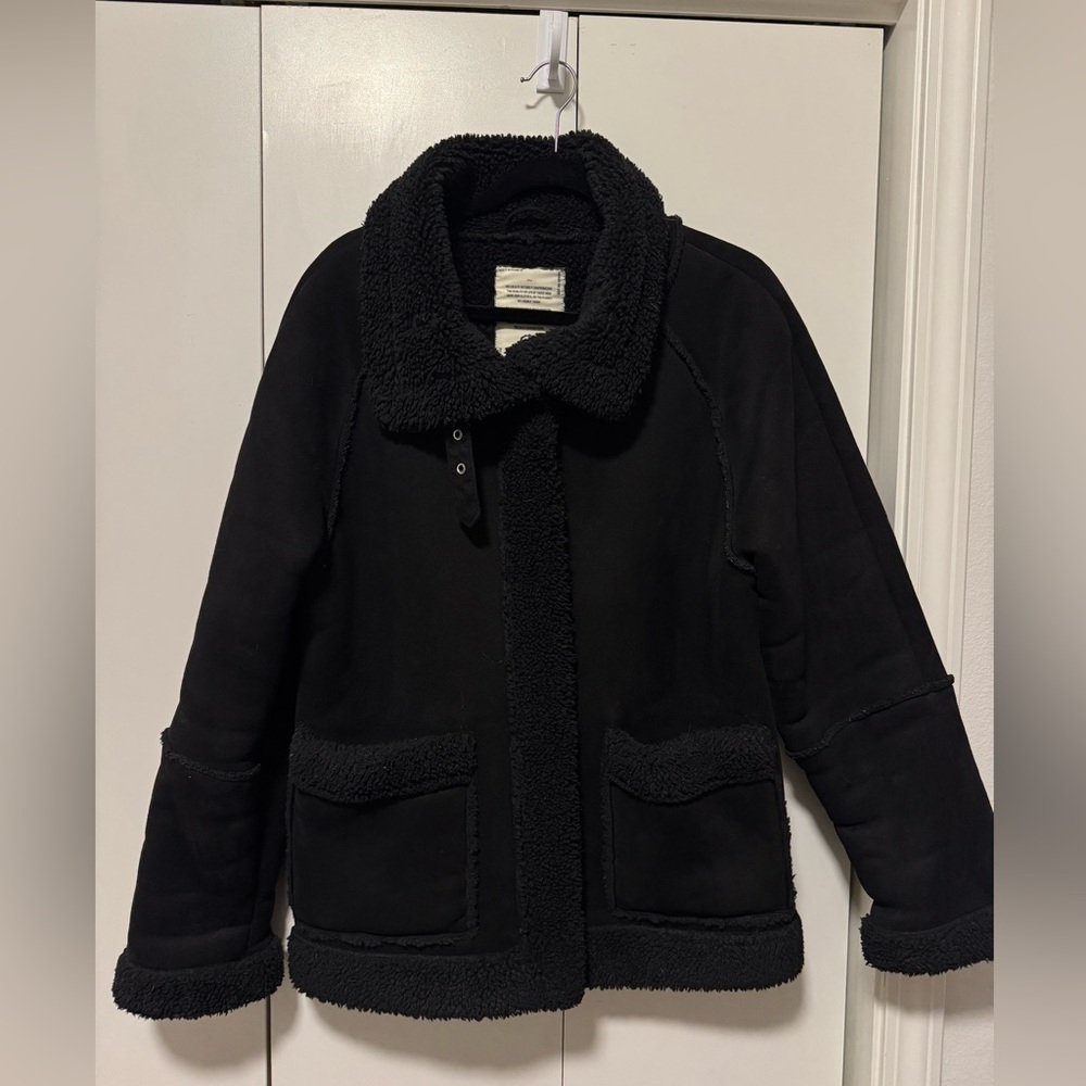 Women’s Black Sherpa-Lined Suede Jacket